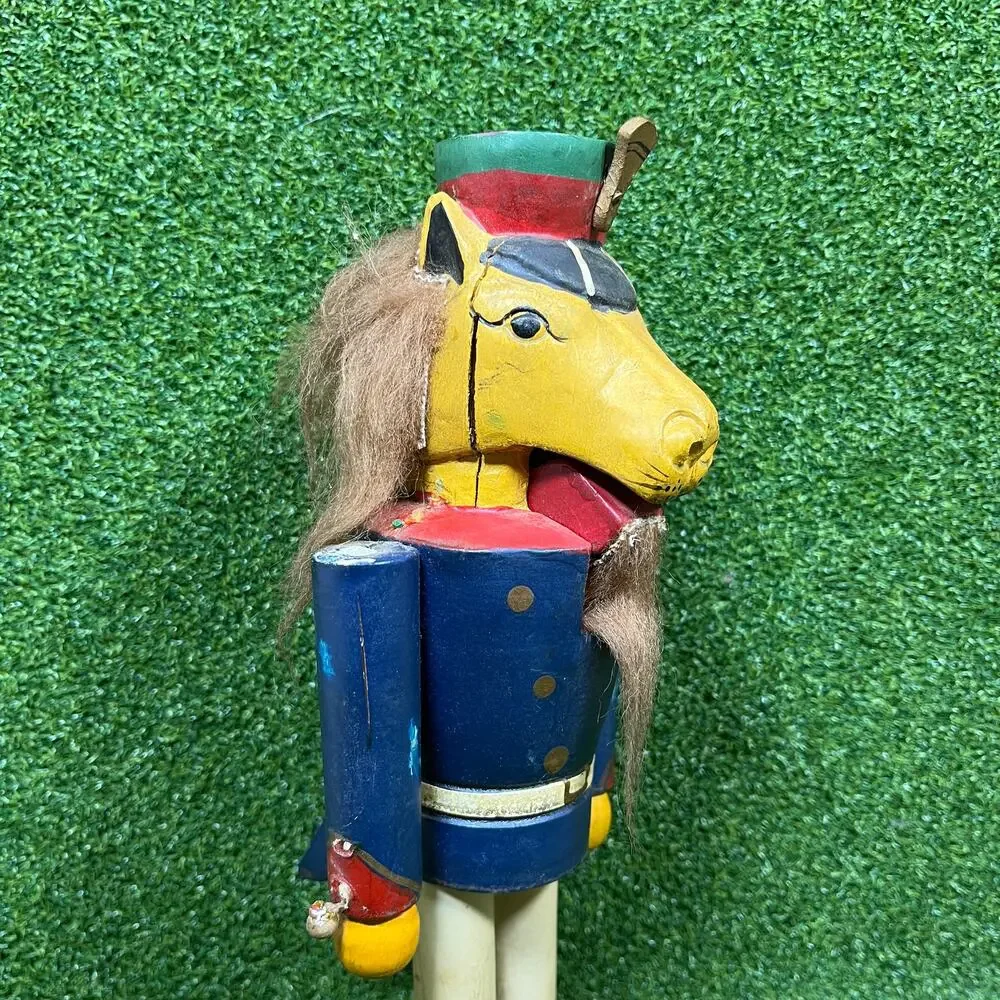 Vintage Wood Animal Nutcracker Set 3 Elephant Zebra Horse Soldier Folk Art